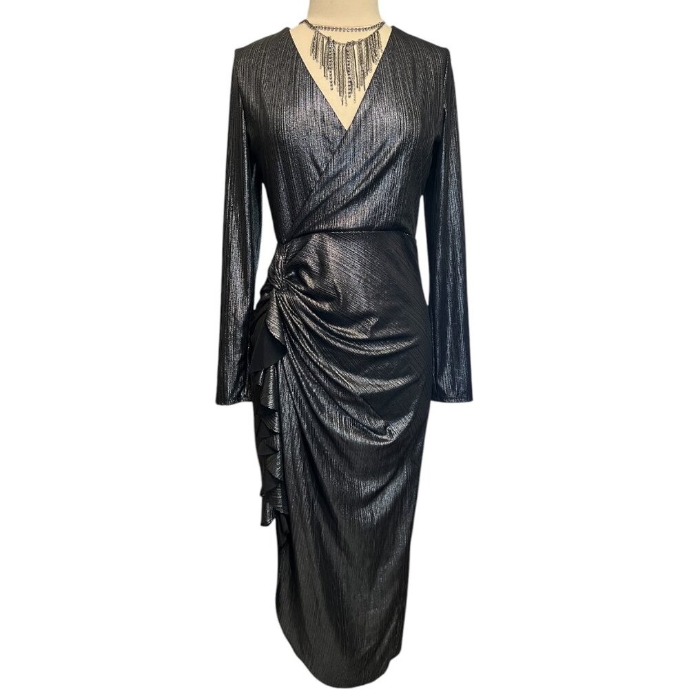Black and metallic silver asymmetrical dress